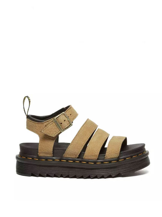 Dr. Martens Blaire Leder Damen Flache Sandalen in Braun Farbe