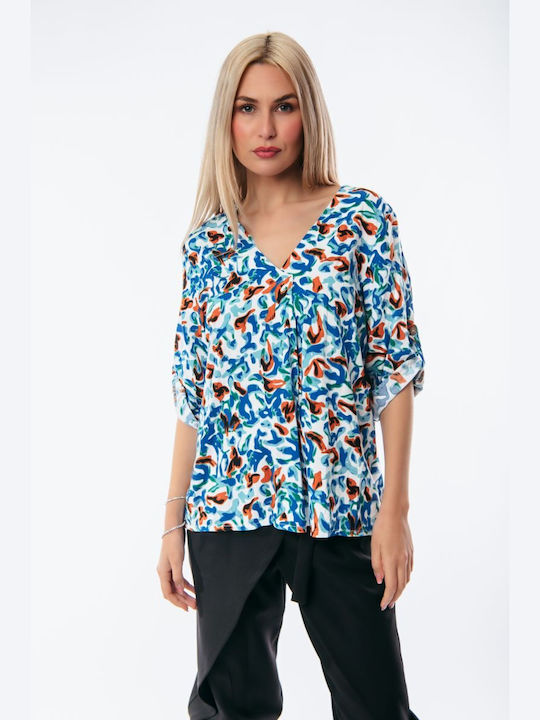 Boutique Women's Summer Blouse with 3/4 Sleeve Blue