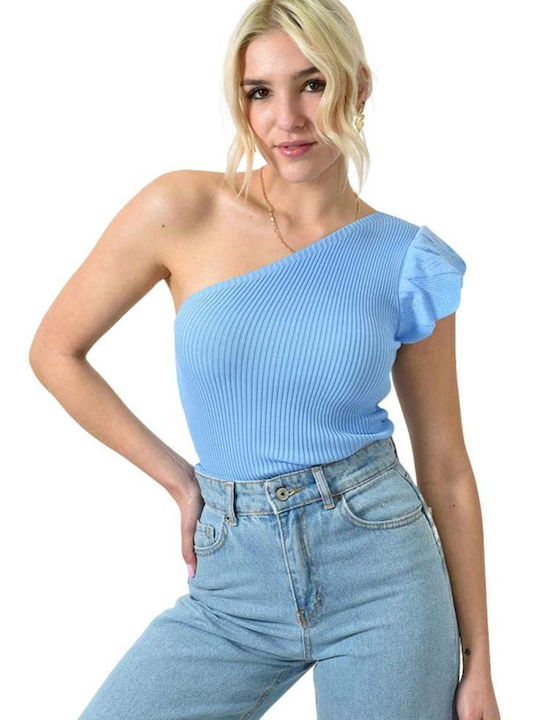 Potre Women's Summer Blouse with One Shoulder Blue