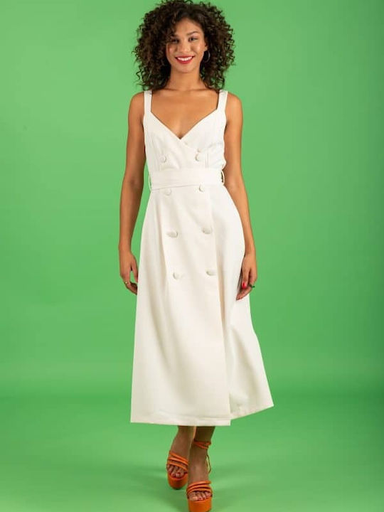 Chaton Midi Σεμιζιέ Φόρεμα Λευκό