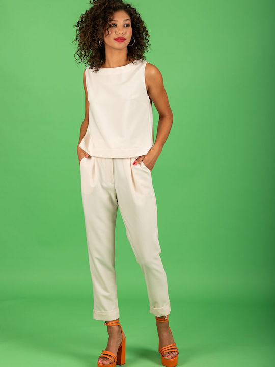Chaton Γυναικείο Ψηλόμεσο Chino Παντελόνι σε Slim Εφαρμογή Μπεζ
