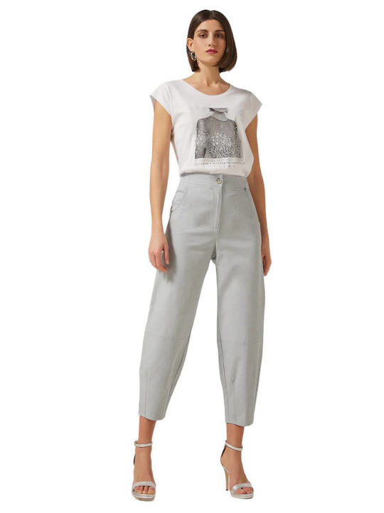 Enzzo Women's High-waisted Cotton Trousers with Elastic Gray