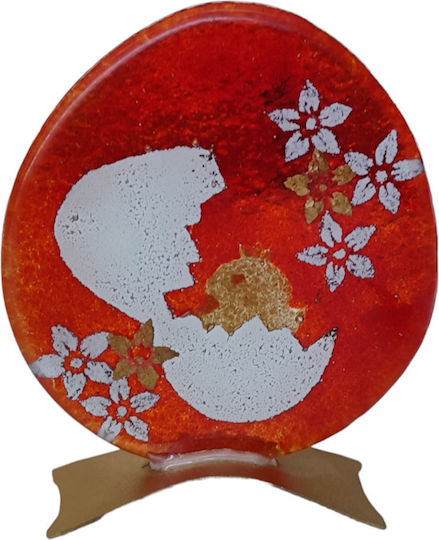 Kallisti Glass Easter Egg Glass Red In Red-White The Metal Base Is In Gold Colour