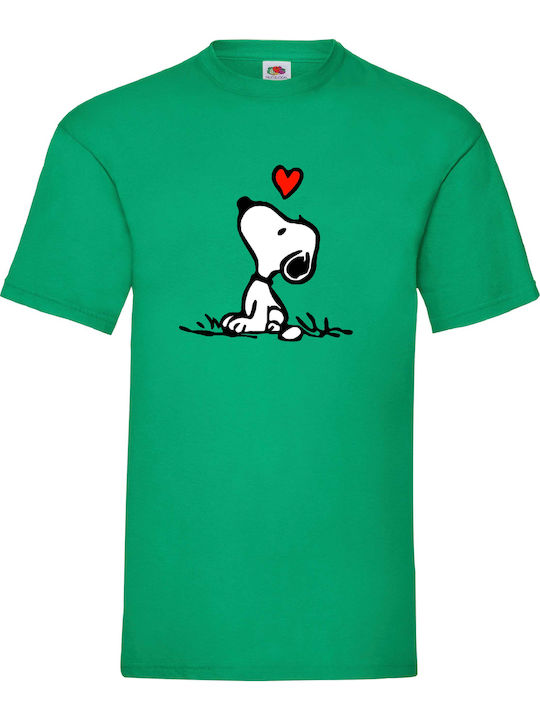 Fruit of the Loom Snoopy Love Original T-shirt Πράσινο Βαμβακερό