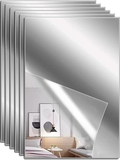 Self-adhesive Mirror For Interior Decor And Design, Rectangle Pattern, Premium Acrylic Pvc, Set Of 6 Pieces, 15 X 10, Original Deals
