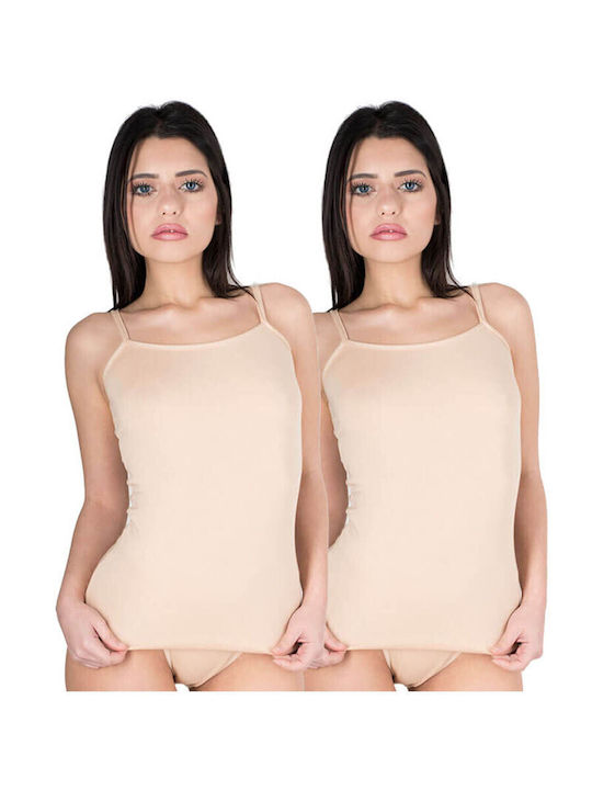 Women's Cotton T-Shirt with Spaghetti Strap Beige 2Pack