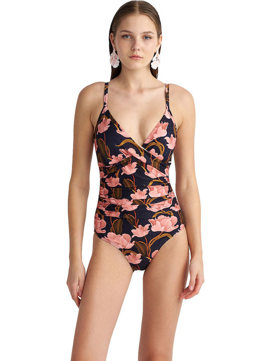 Ολόσωμο Μαγιό με Ελαφριά Ενίσχυση Floral Pink