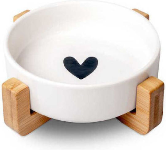 Glee Ceramic Bowl Food & Water for Dog & Cat with Base 300ml in White Color