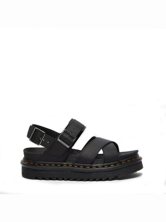 Dr. Martens Voss Ii Hydro Leder Damen Flache Sandalen in Schwarz Farbe