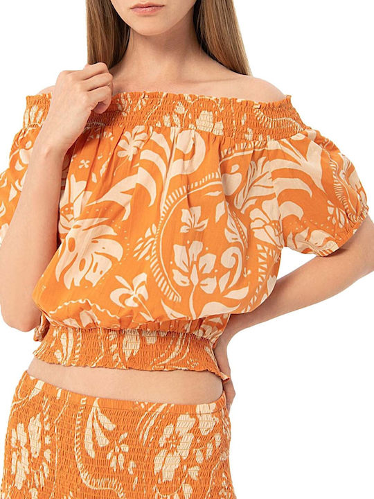 Surkana 524bevi622 Orange Floral Top 524bevi122