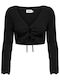 Only Damen Langarm Crop Pullover mit V-Ausschnitt Black