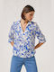Enzzo Women's Summer Blouse with 3/4 Sleeve Blue Roulette