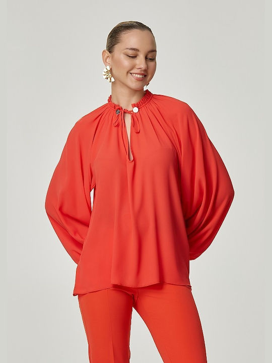 Lynne Women's Blouse with V Neck Coral