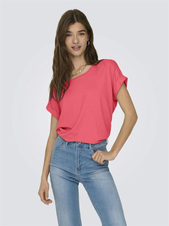 Only Moster Women's Summer Blouse Short Sleeve Coral