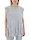 MY T Damen Sommer Bluse Ärmellos Silber