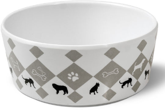 Glee Ceramic Bowl Food & Water for Dog & Cat with Base 900ml in White Color