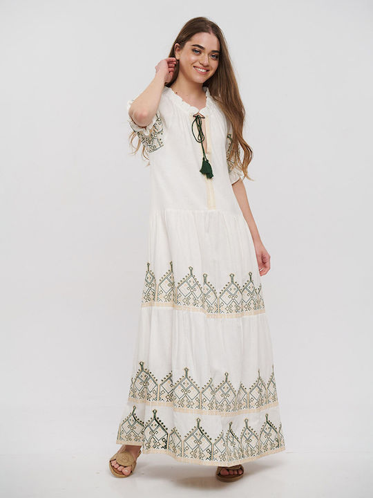 Summer Maxi Dress with Ruffles White