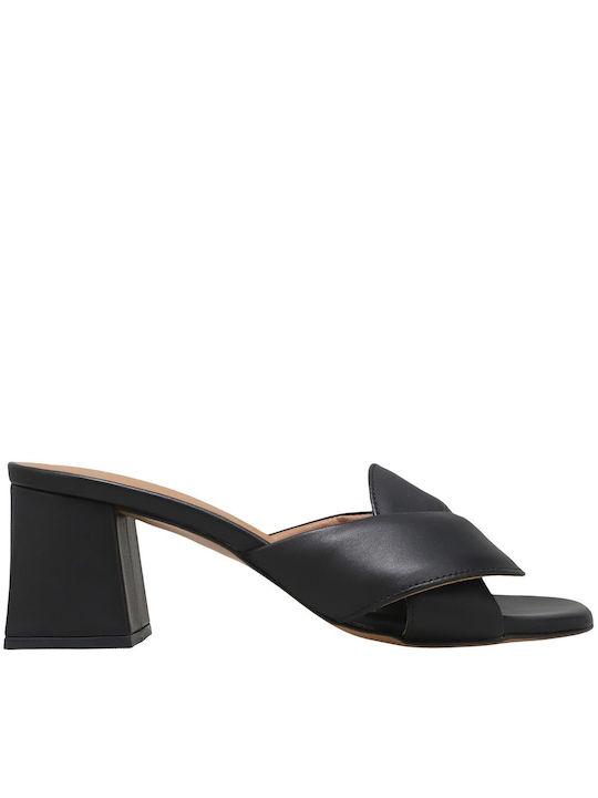Boss Shoes Δερμάτινα Mules με Ψηλό Τακούνι σε Μαύρο Χρώμα