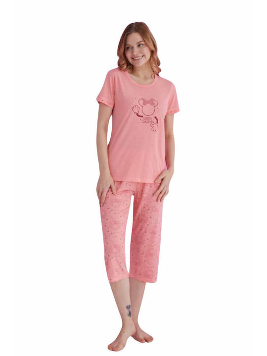 Lindros Sommer Damen Pyjama-Set Baumwolle Rosa