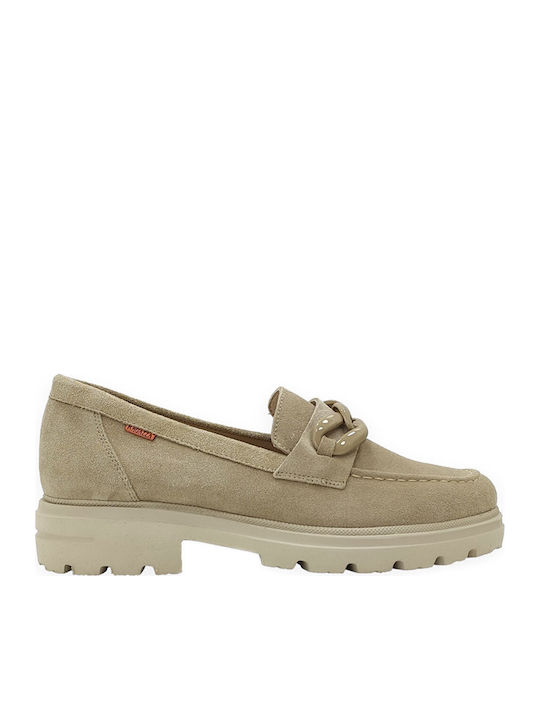 Δερμάτινα Γυναικεία Loafers σε Μπεζ Χρώμα