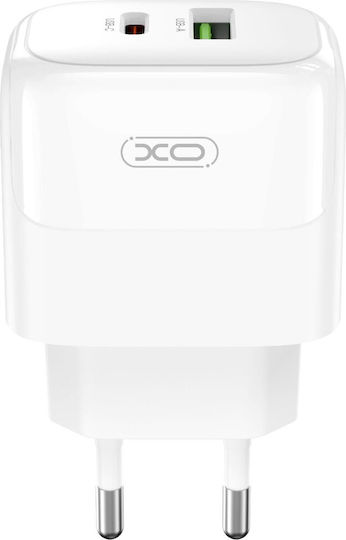 XO Charger Without Cable with USB-A Port and USB-C Port 20W Power Delivery Whites (L137)