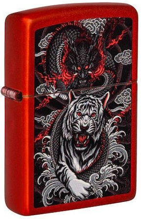 Zippo Dragon Tiger Winddicht Feuerzeug Flamme in Rot Farbe