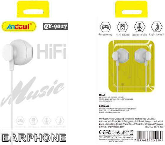 Andowl QY-9027 In-ear Handsfree Headphones with Connector 3.5mm White