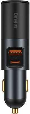 Baseus Car Charger Black Total Intensity 5A Fast Charging with a Port Type-C with Cable Type-C