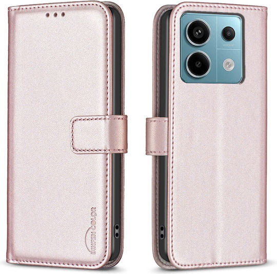 Θήκη Xiaomi Redmi Note 13 Pro 4g / Poco M6 Pro Binfen Color Leather Wallet Series 12 Με Βάση Στήριξης, Υποδοχές Καρτών Και Μαγνητικό Κούμπωμα Ροζ Χρυσό
