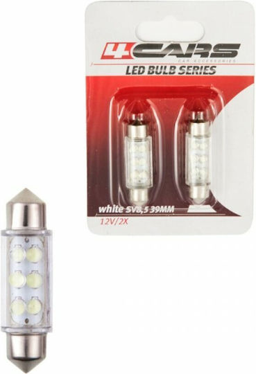 4cars 12v Festoon Lamp 6 Led 10x39mm Sv85-8 2pcs - White