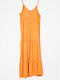 Cuca Summer Midi Dress with Ruffle Orange