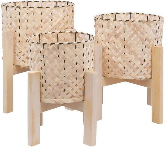 Fylliana Wicker Plant Pots Brown with Stand 3 Pieces