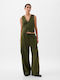 Women's Linen Cargo Trousers with Elastic Green