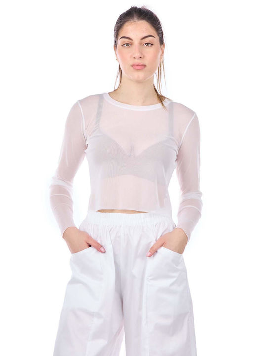 Collectiva Noir Women's Crop T-shirt with Sheer White