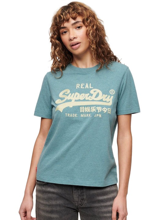 Superdry Embroidered Vintage Logo Women's Blouse Blue