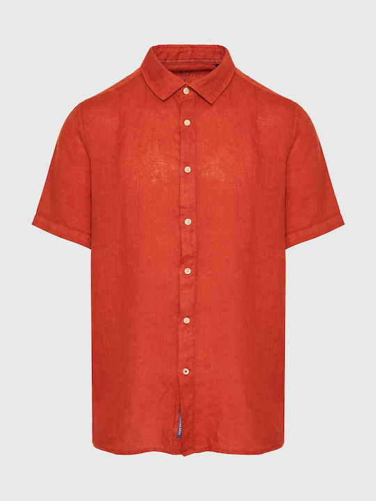 Funky Buddha Men's Shirt Short Sleeve Linen Orange