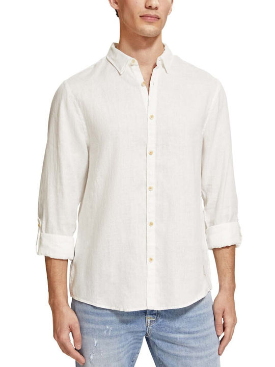 Scotch & Soda Men's Shirt Long Sleeve Linen White