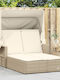 Liegestuhl-Bett Doppel Rattan mit Kissen & Sonnenschirm Beige 110x201cm.