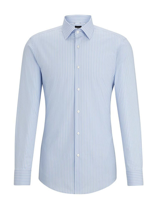 Hugo Boss Men's Shirt Long Sleeve Striped Light Blue