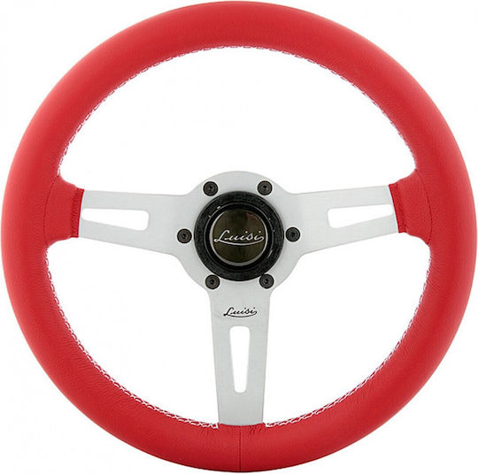 Luisi Autolenkrad Leder Drei-Speichen mit Durchmesser 31.5cm Rot/Rot