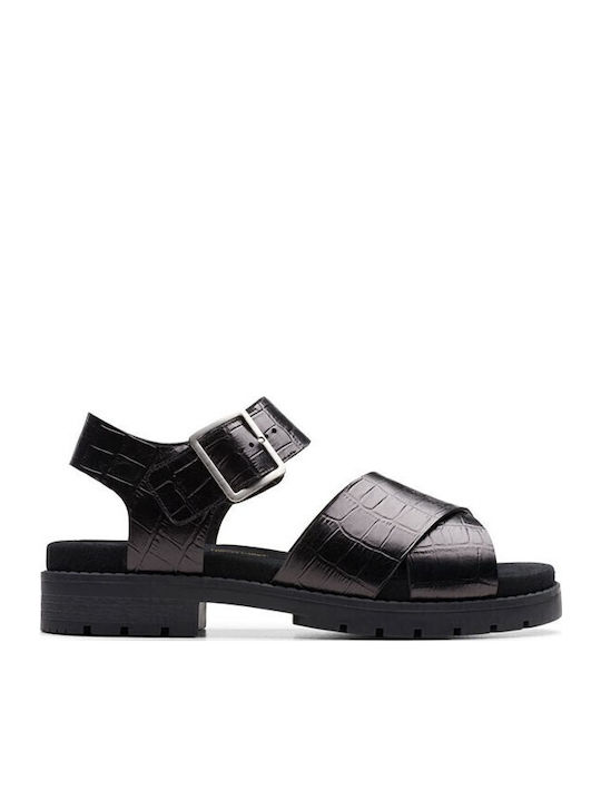 Clarks Orinoco Δερμάτινα Γυναικεία Σανδάλια Μαύρα