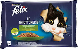 Purina Felix Le Chiottonerie Wet Food for Adult Cat in Pouch with Beef, Chicken and Vegetables 4x85gr