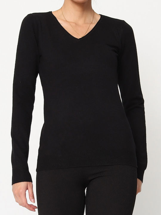 Cuca Damen Pullover mit V-Ausschnitt Schwarz