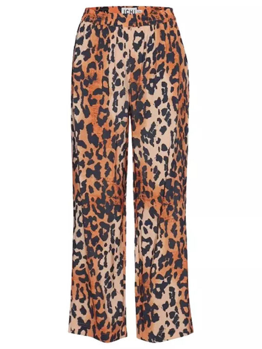 ICHI Women's Fabric Trousers Leopard Orange