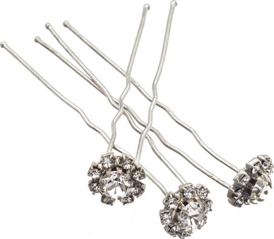 Metal flower hairpin with stones in gold and silver-silver