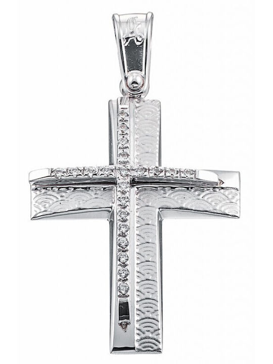 White Gold Baptismal Cross / Engagement Cross St367 Baptismal Cross For Girl 14 Carat