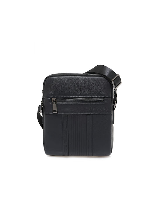 Renato Garini Leather Messenger Bag with Zipper Black