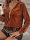 Amely Women's Blouse Long Sleeve with Zipper Brown