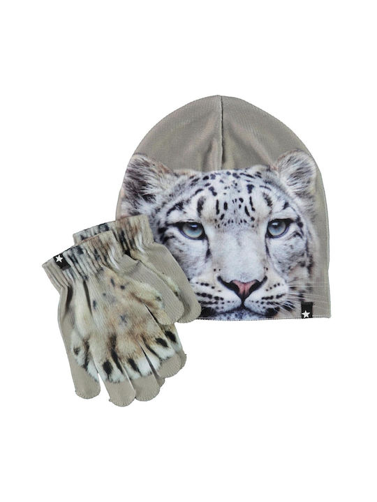 Molo Kids Beanie Set with Gloves Knitted Gray