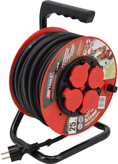 AWTools Waterproof Extension Reel Cord 3 x 1.5mm²/25m Black